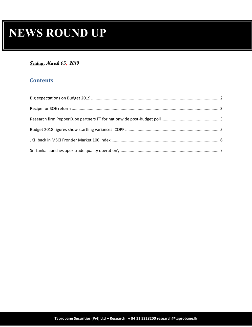 News Round up 05.03.2019