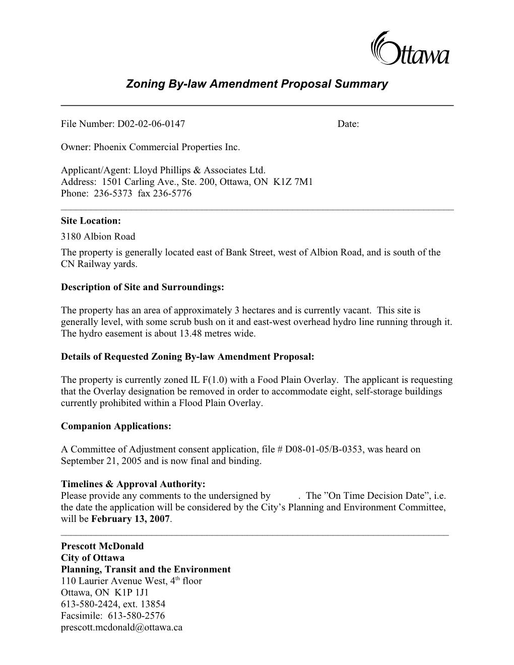 Zoning By-Law Amendment Proposal Summary