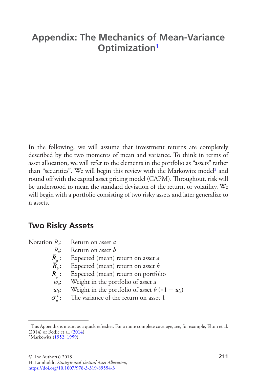 Appendix: the Mechanics of Mean-Variance Optimization1