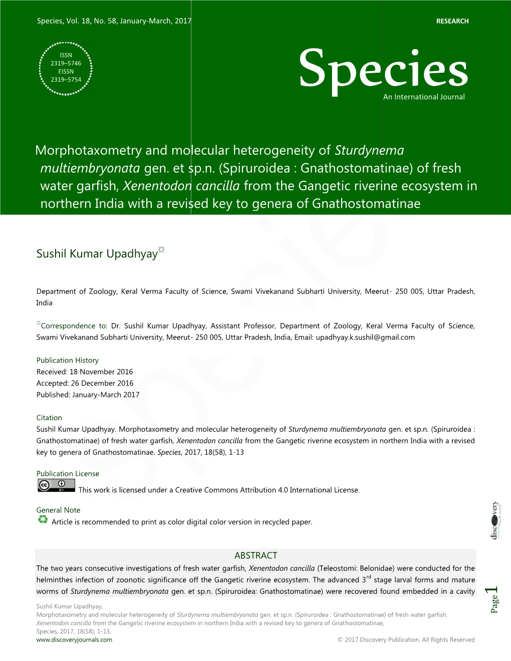 Morphotaxometry and Molecular Heter Multiembryonata Gen. Et Sp.N