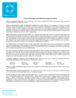 AHA Foundation Forced Marriage Fact Sheet 20170622