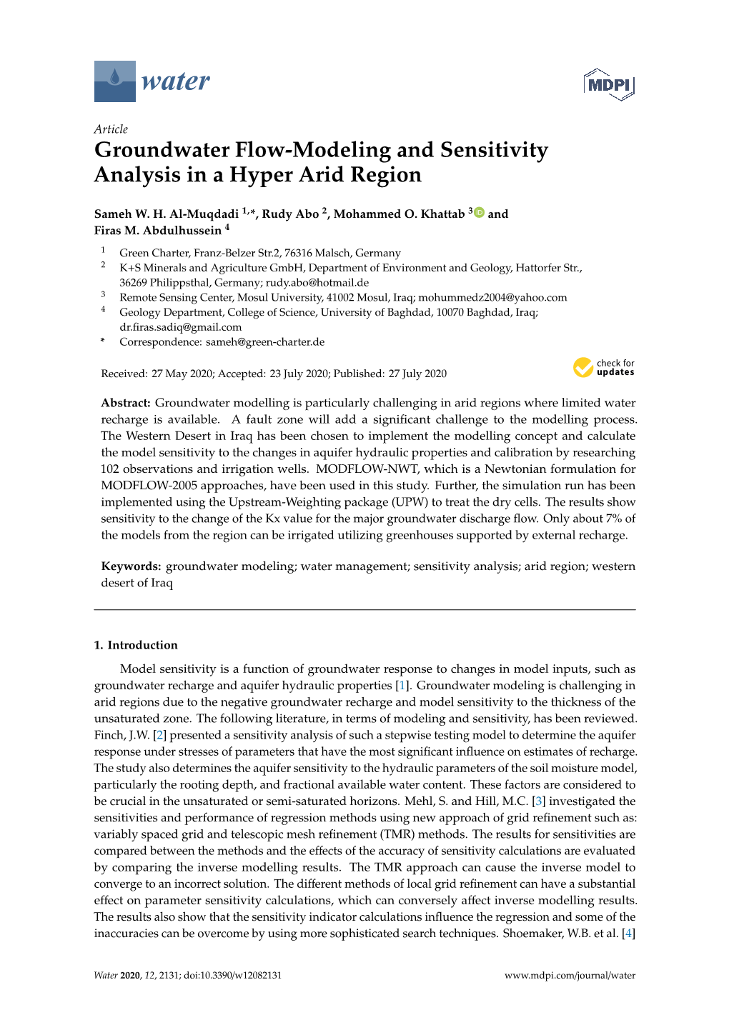 Groundwater Flow-Modeling and Sensitivity Analysis in a Hyper Arid Region