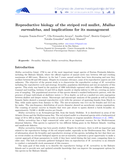 Reproductive Biology of the Striped Red Mullet, Mullus Surmuletus, and Implications for Its Management