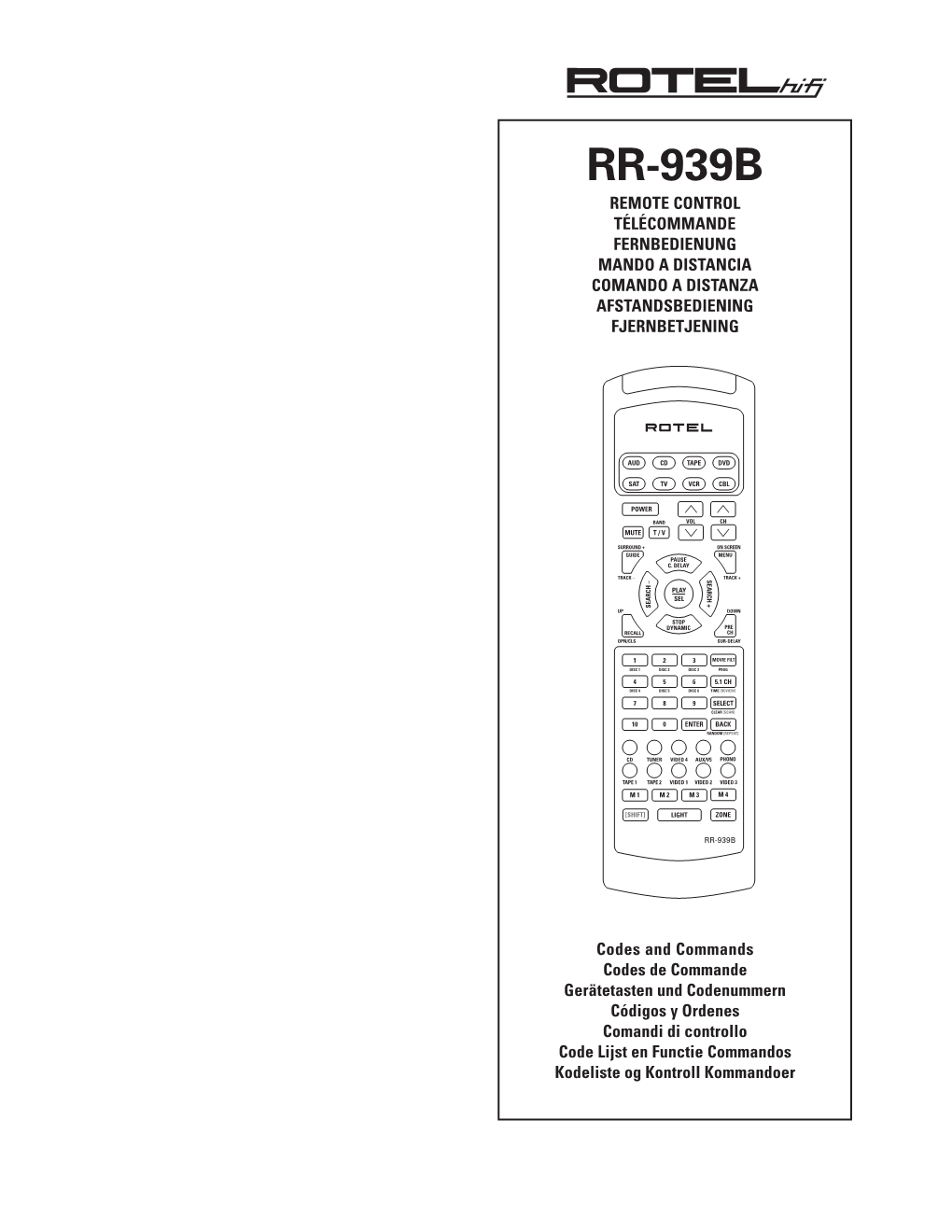 Rr-939B Remote Control Télécommande Fernbedienung Mando a Distancia Comando a Distanza Afstandsbediening Fjernbetjening