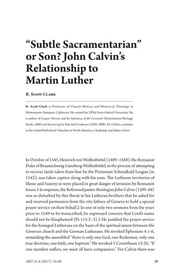 Or Son? John Calvin's Relationship to Martin Luther