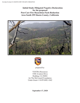 Initial Study-Mitigated Negative Declaration for the Proposed Post Carr Fire Hazardous Fuels Reduction Area South 299 Shasta County, California
