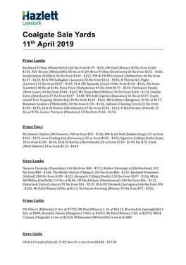 Coalgate Sale Yards 11Th April 2019