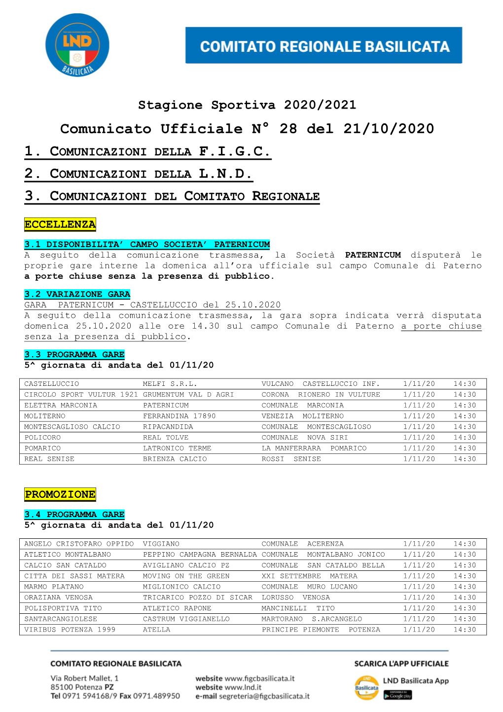 Comunicato Ufficiale N° 28 Del 21/10/2020 1