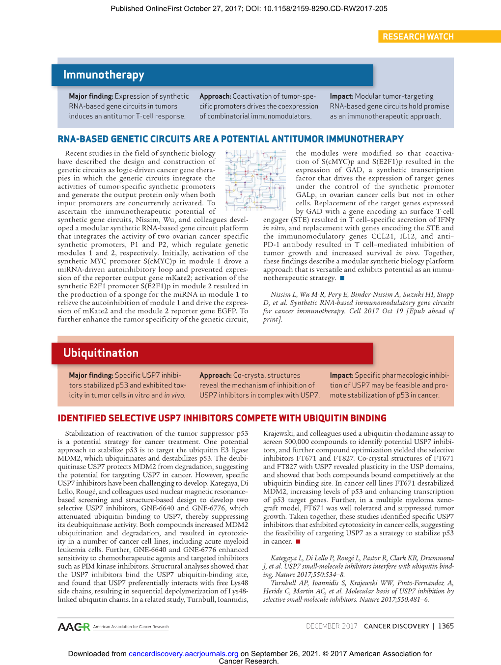 Identified Selective USP7 Inhibitors Compete with Ubiquitin Binding