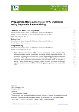 Propagation Routes Analysis of HPAI Outbreaks Using Sequential Pattern Mining