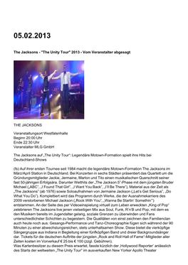 The Jacksons - "The Unity Tour" 2013 - Vom Veranstalter Abgesagt