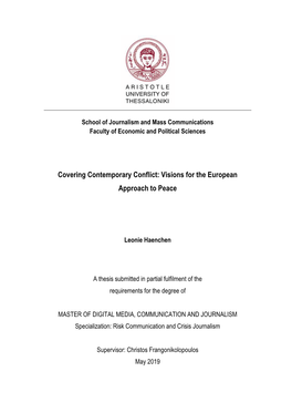 Covering Contemporary Conflict: Visions for the European Approach to Peace