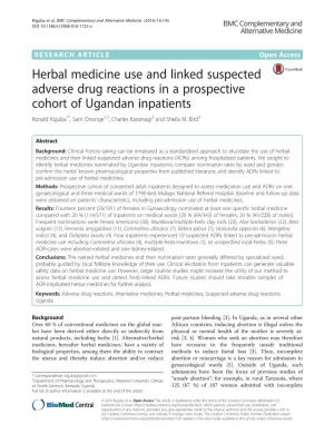 Herbal Medicine Use and Linked Suspected Adverse Drug Reactions