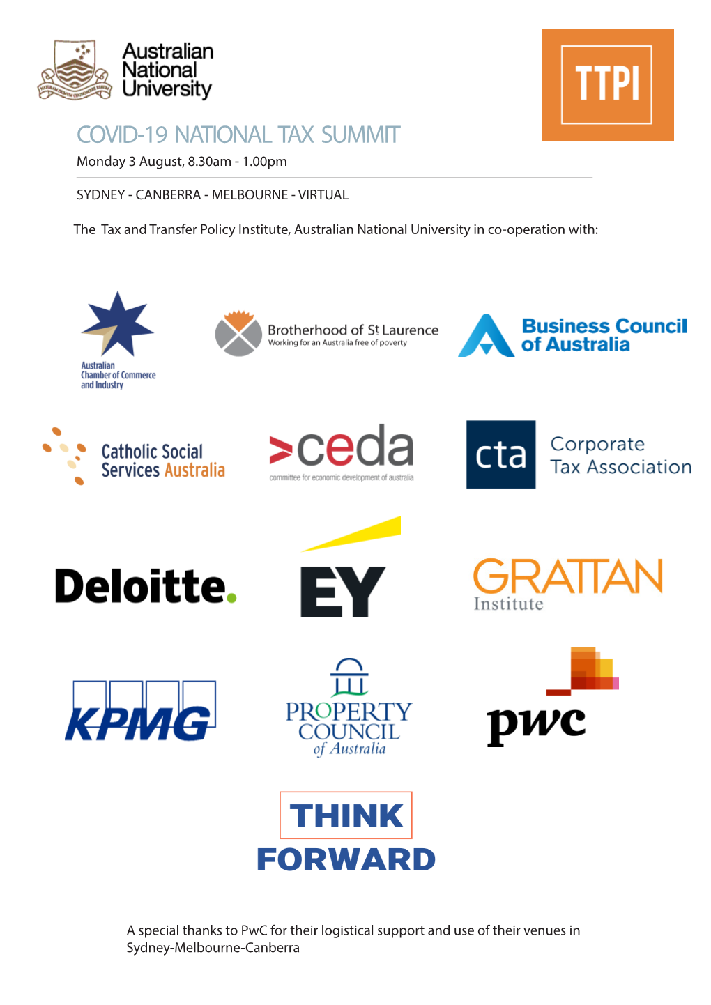 COVID-19 NATIONAL TAX SUMMIT Monday 3 August, 8.30Am - 1.00Pm