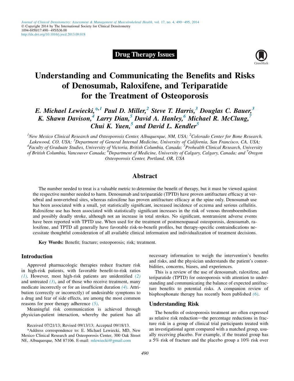Denosumab, Raloxifene, and Teriparatide for the Treatment of Osteoporosis