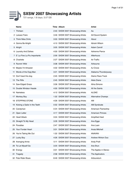 SXSW 2007 Showcasing Artists 721 Songs, 1.8 Days, 3.07 GB