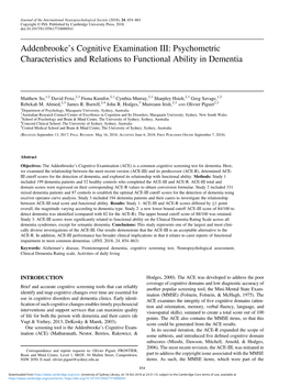 Addenbrooke's Cognitive Examination III: Psychometric Characteristics