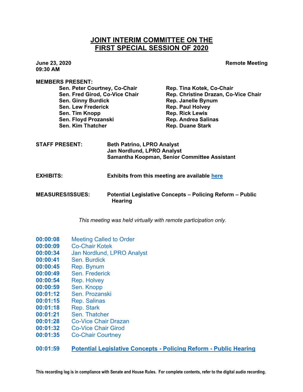 Joint Interim Committee on the First Special Session of 2020