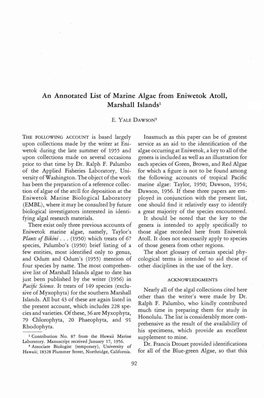 An Annotated List of Marine Algae from Eniwetok Atoll, Marshall Islands!