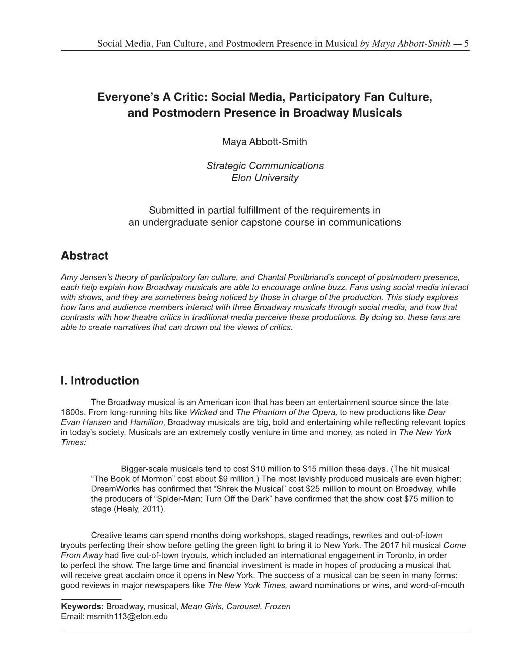 Social Media, Fan Culture, and Postmodern Presence in Musical by Maya Abbott-Smith — 5