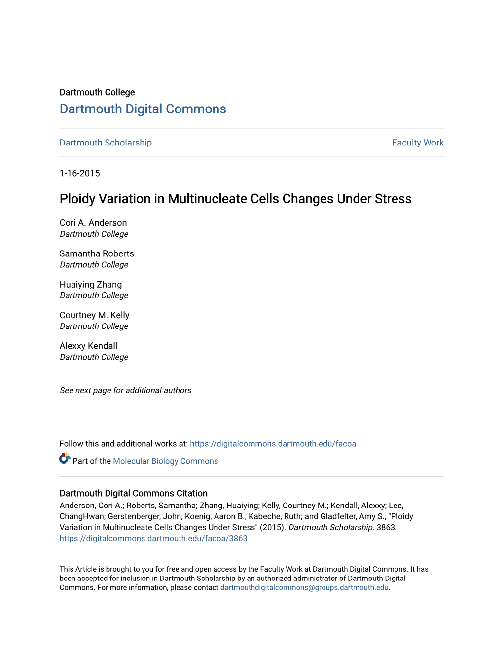 Ploidy Variation in Multinucleate Cells Changes Under Stress