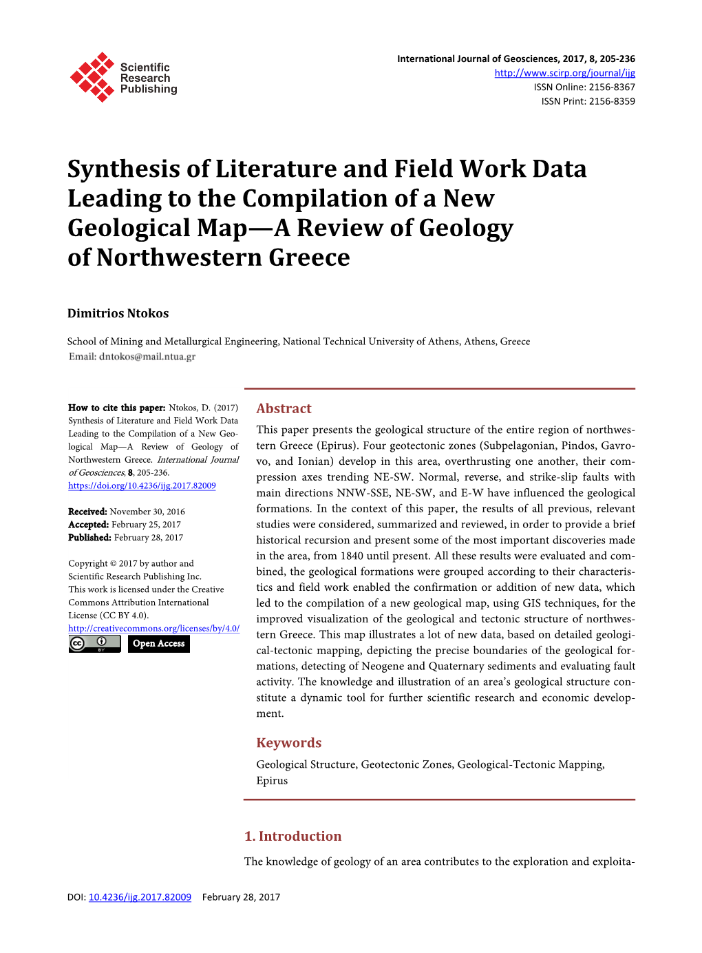 Synthesis of Literature and Field Work Data Leading to the Compilation of a New Geological Map—A Review of Geology of Northwestern Greece