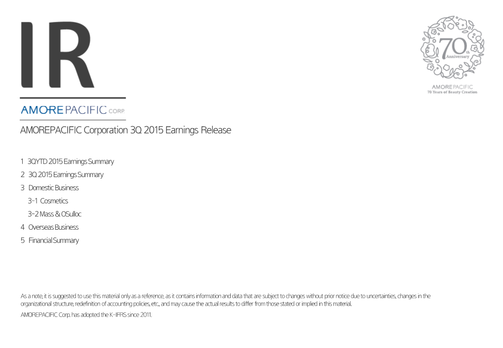AMOREPACIFIC Corporation 3Q 2015 Earnings Release