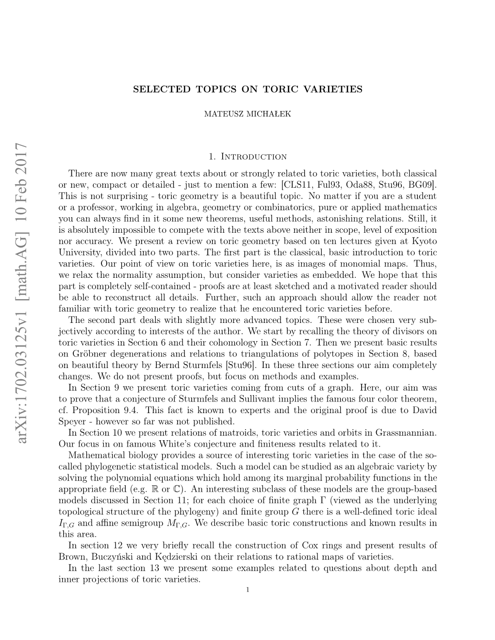 Selected Topics on Toric Varieties 3