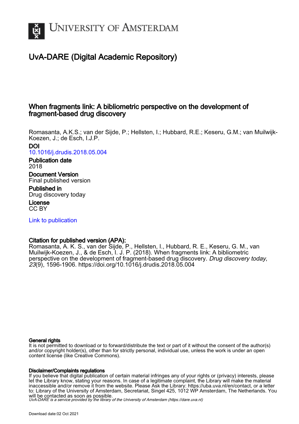 When Fragments Link: a Bibliometric Perspective on the Development of Fragment-Based Drug Discovery