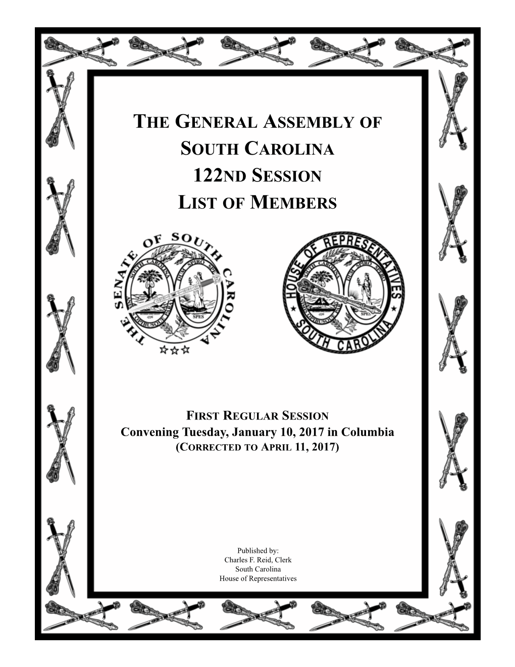 The General Assembly of South Carolina 122Nd Session List of Members