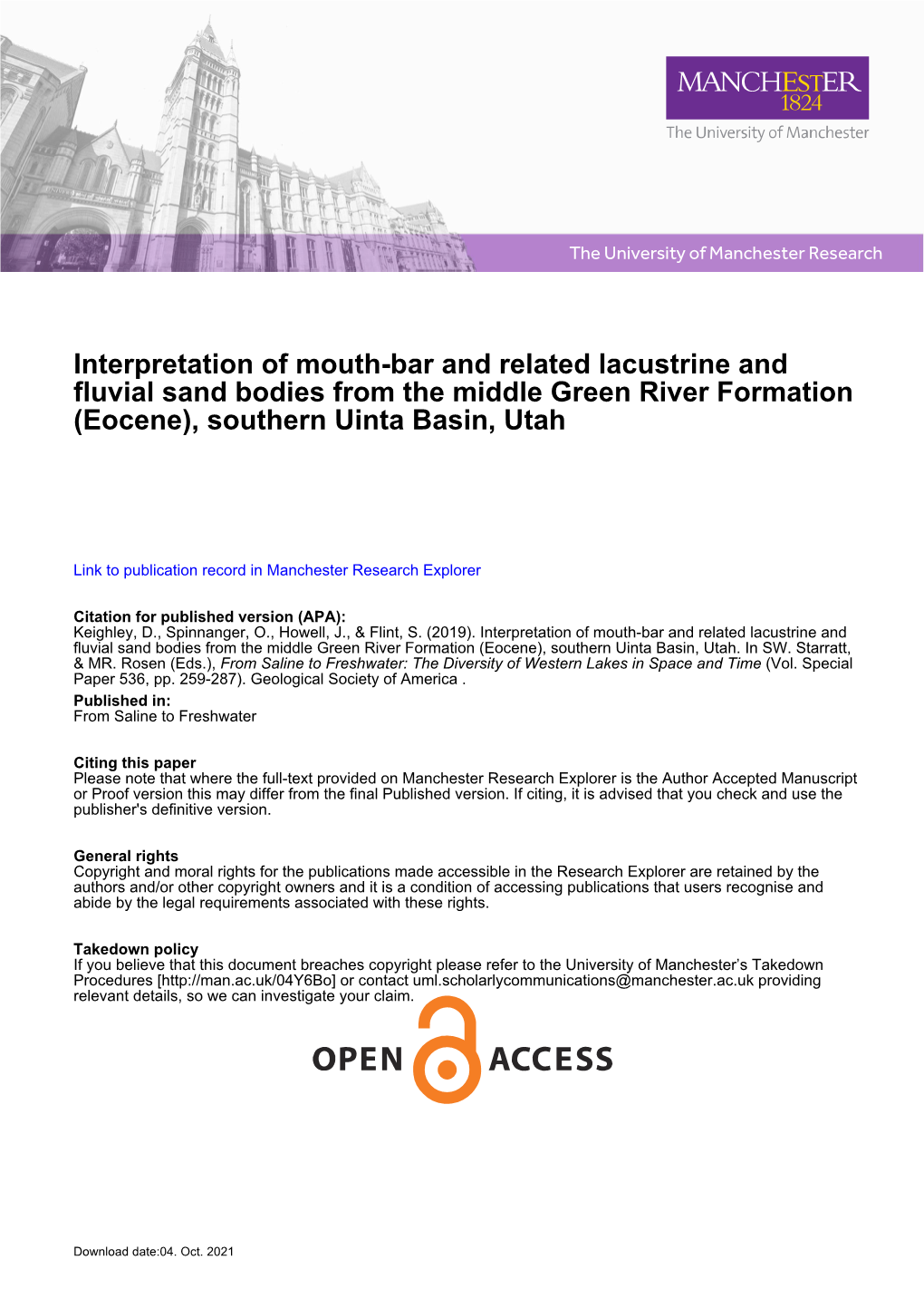 Interpretation of Mouth-Bar and Related Lacustrine and Fluvial Sand Bodies from the Middle Green River Formation (Eocene), Southern Uinta Basin, Utah