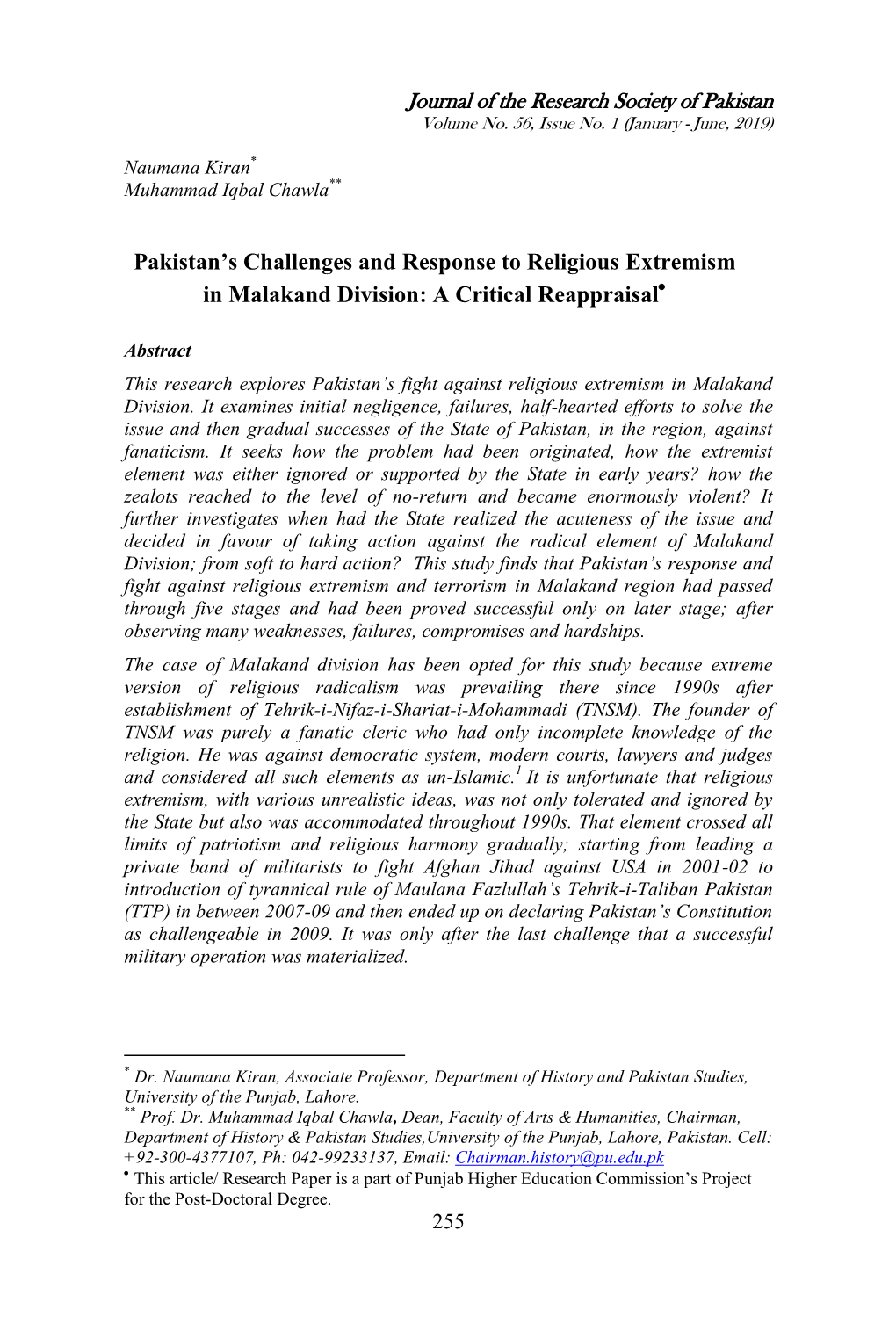 Pakistan's Challenges and Response to Religious Extremism in Malakand