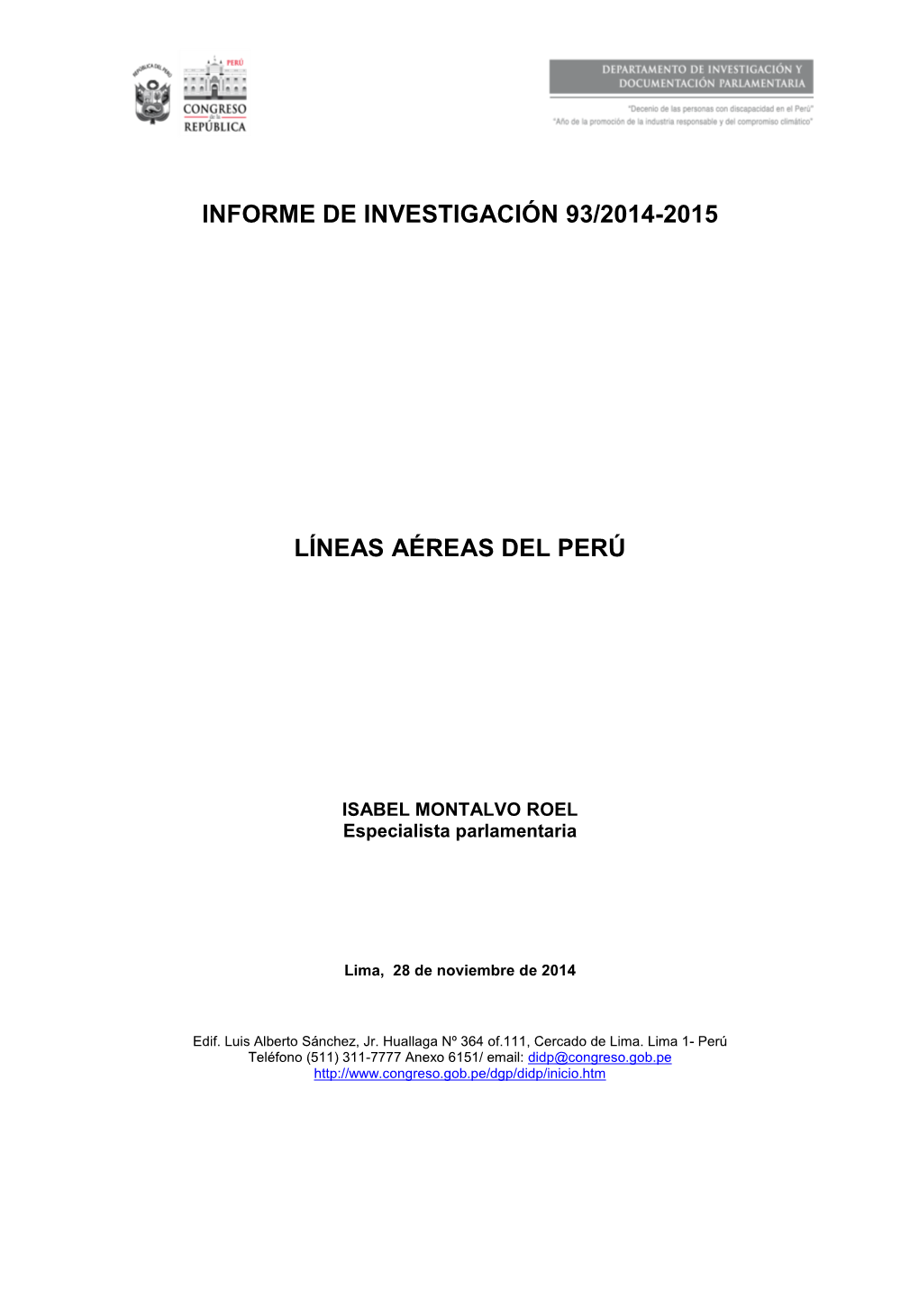 Informe De Investigación 93/2014-2015 Líneas Aéreas