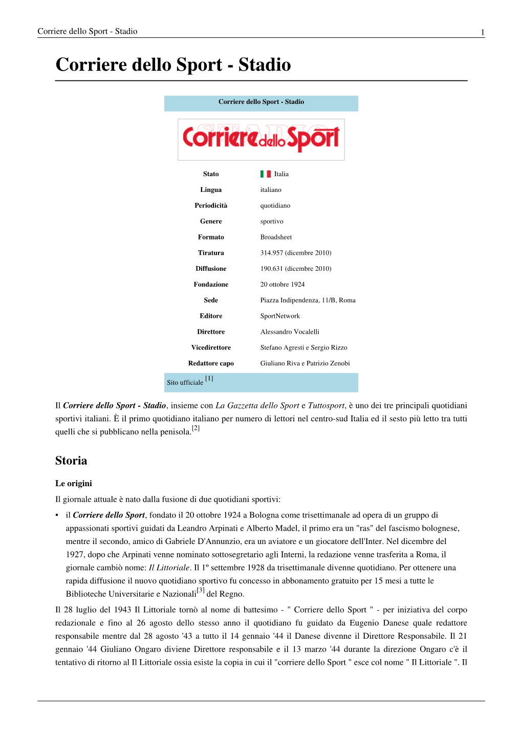 Corriere Dello Sport - Stadio 1 Corriere Dello Sport - Stadio