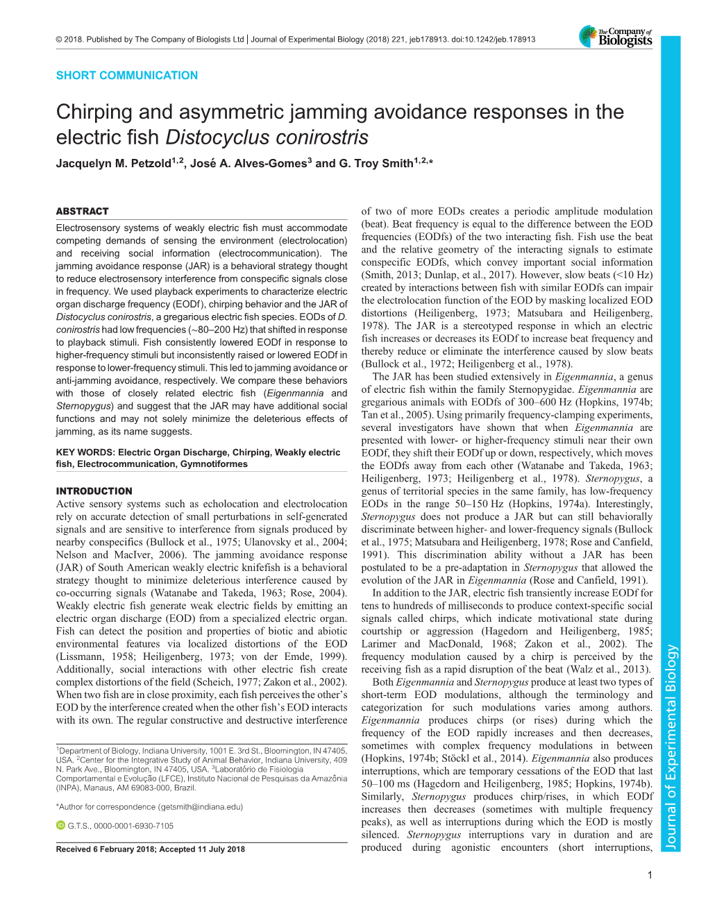 Chirping and Asymmetric Jamming Avoidance Responses in the Electric Fish Distocyclus Conirostris Jacquelyn M