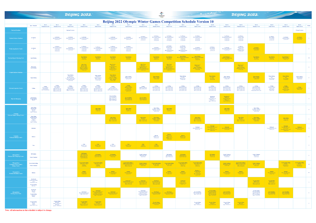 Beijing 2022 Olympic Winter Games Competition Schedule Version 10