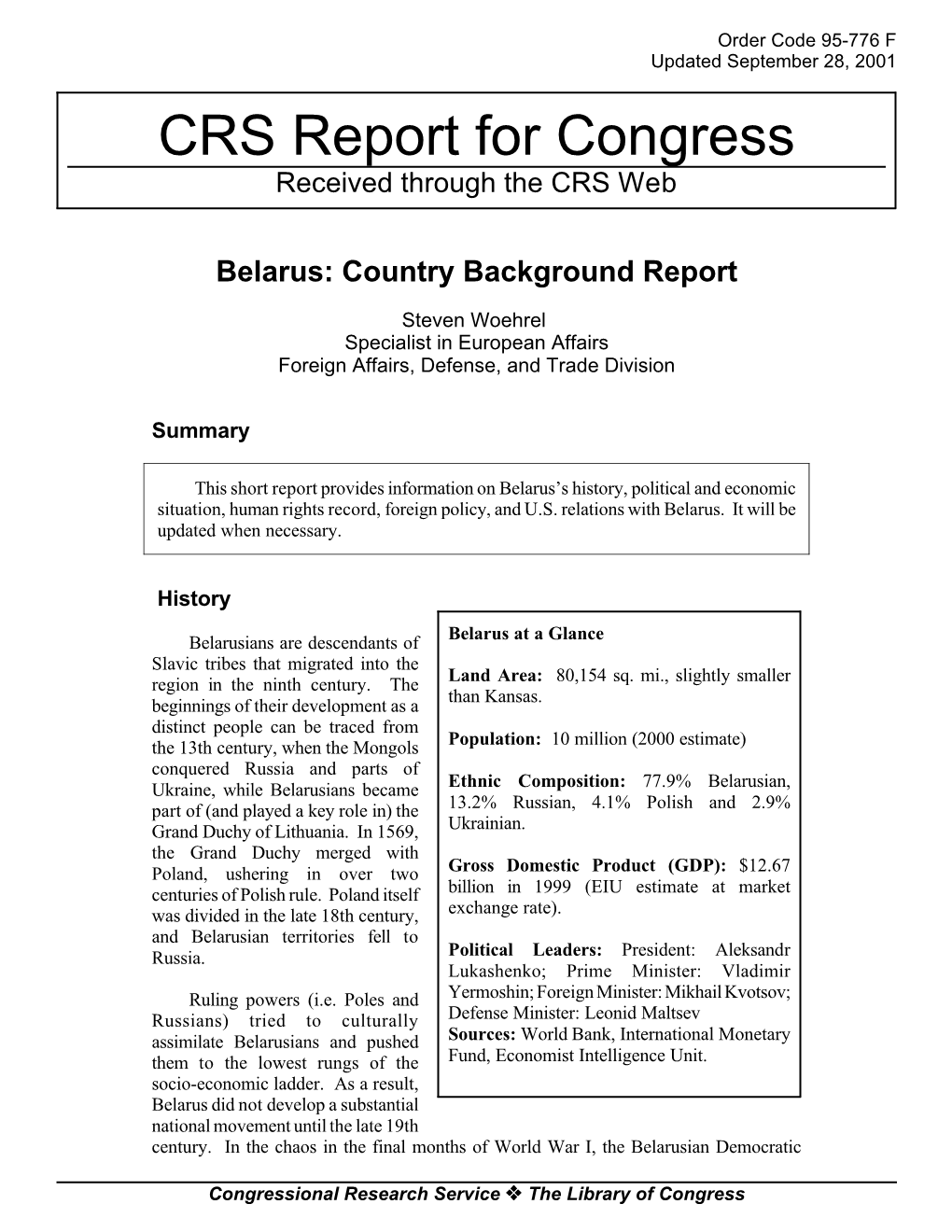 CRS Report for Congress Received Through the CRS Web