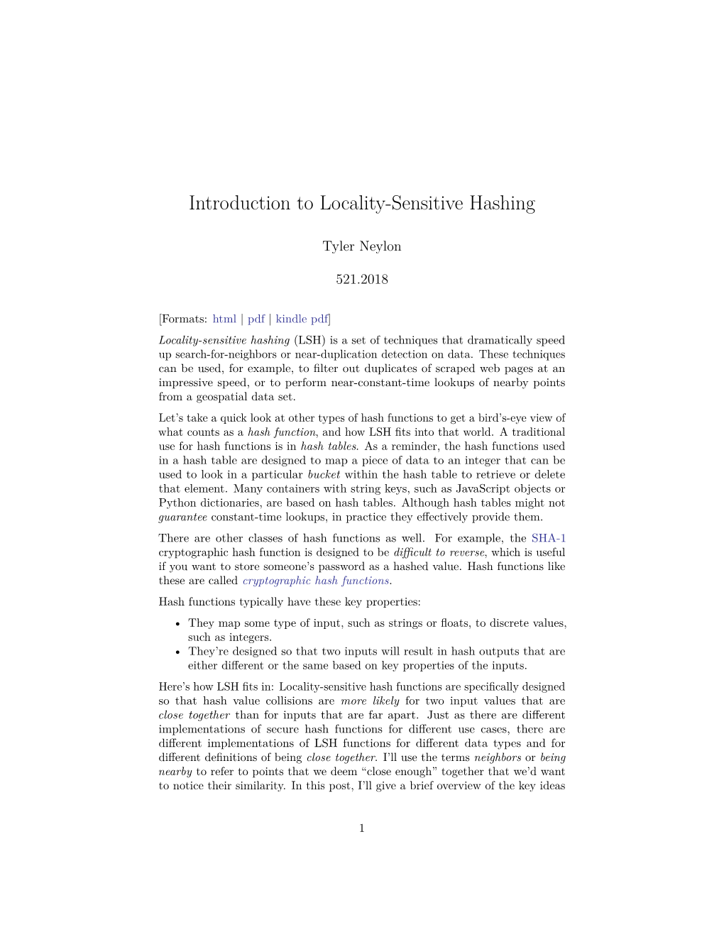 Introduction to Locality-Sensitive Hashing