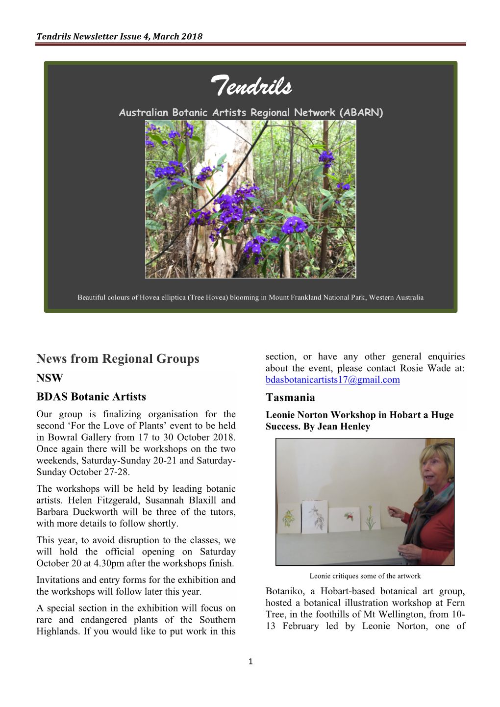 Tendrils Newsletter Issue 4, March 2018