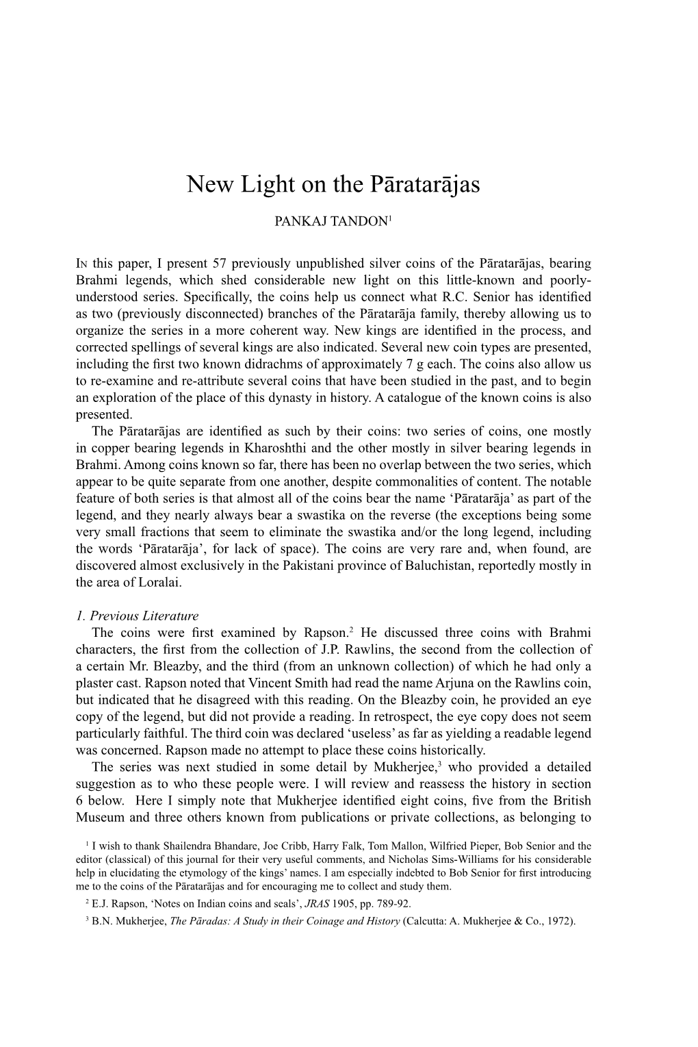 New Light on the Pāratarājas 1