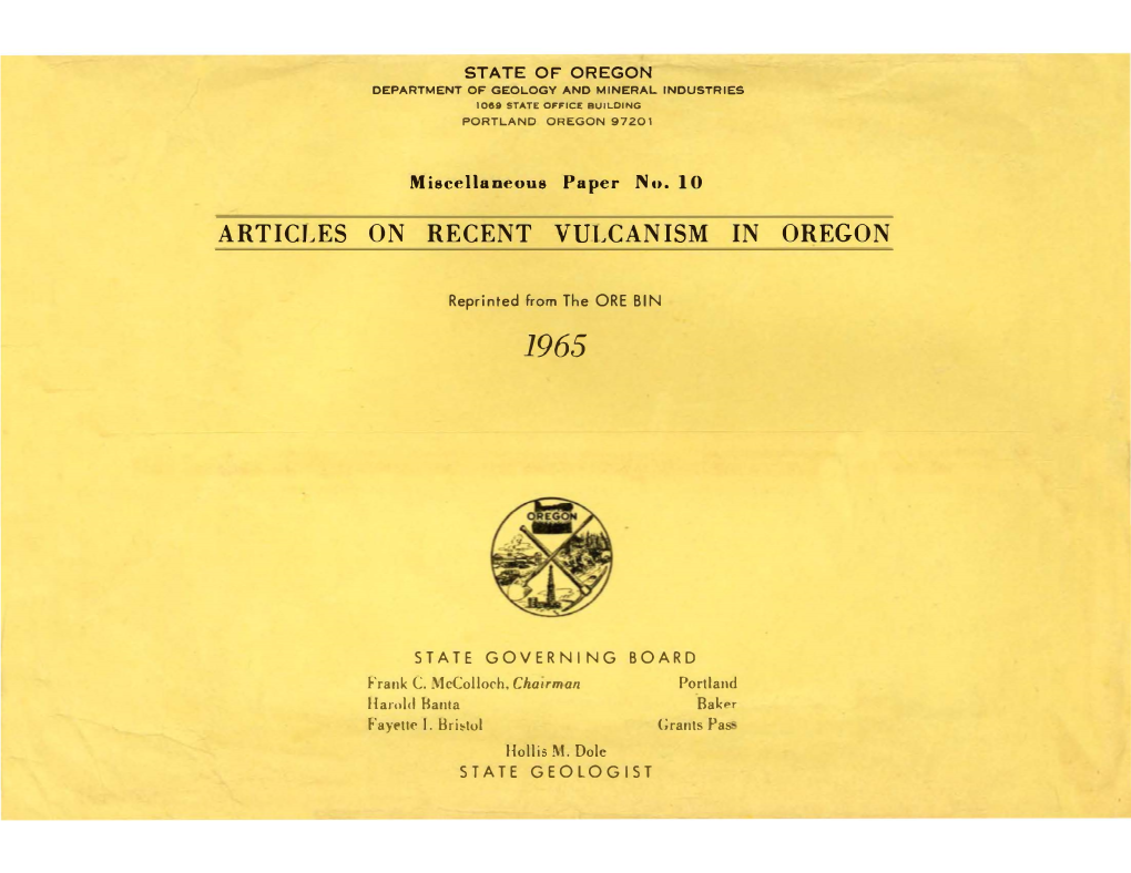 DOGAMI MP-10, Articles on Recent Volcanism in Oregon