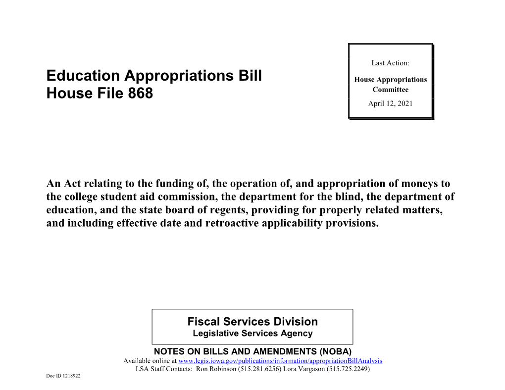Education Appropriations Bill House File