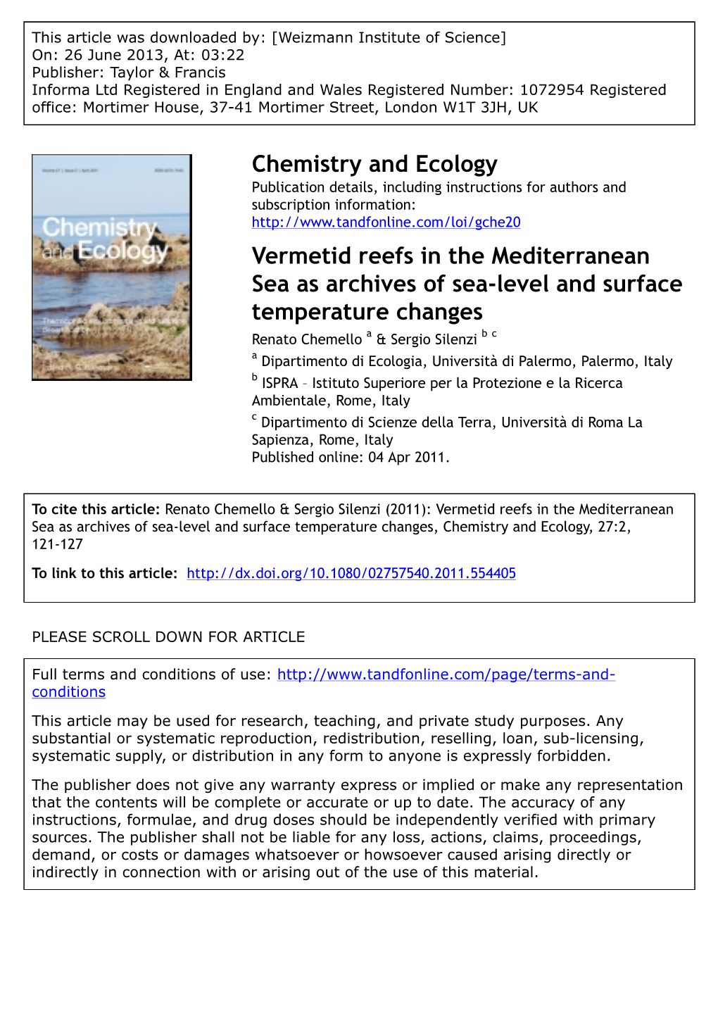 Vermetid Reefs in the Mediterranean Sea As Archives of Sea-Level And