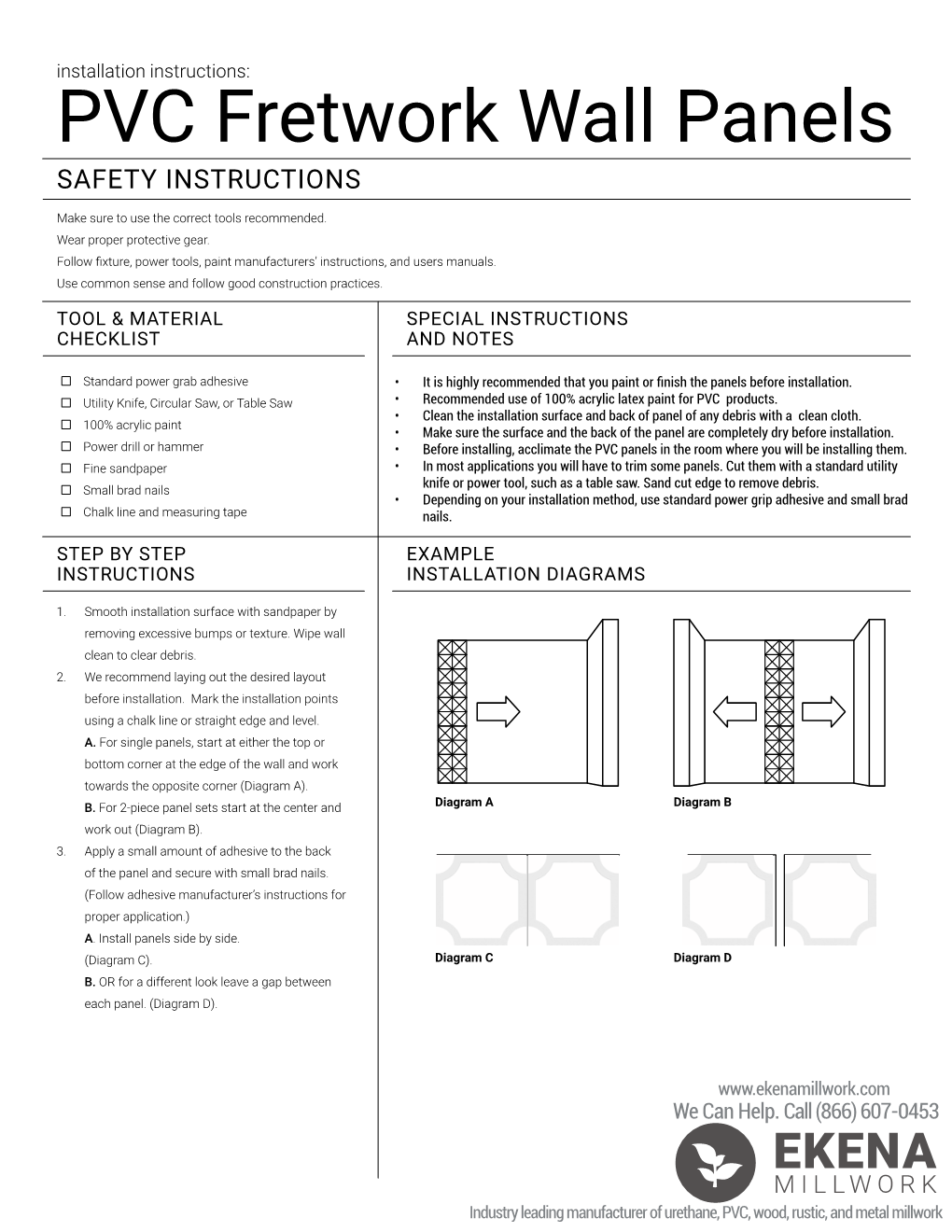 PVC Fretwork Wall Panels SAFETY INSTRUCTIONS