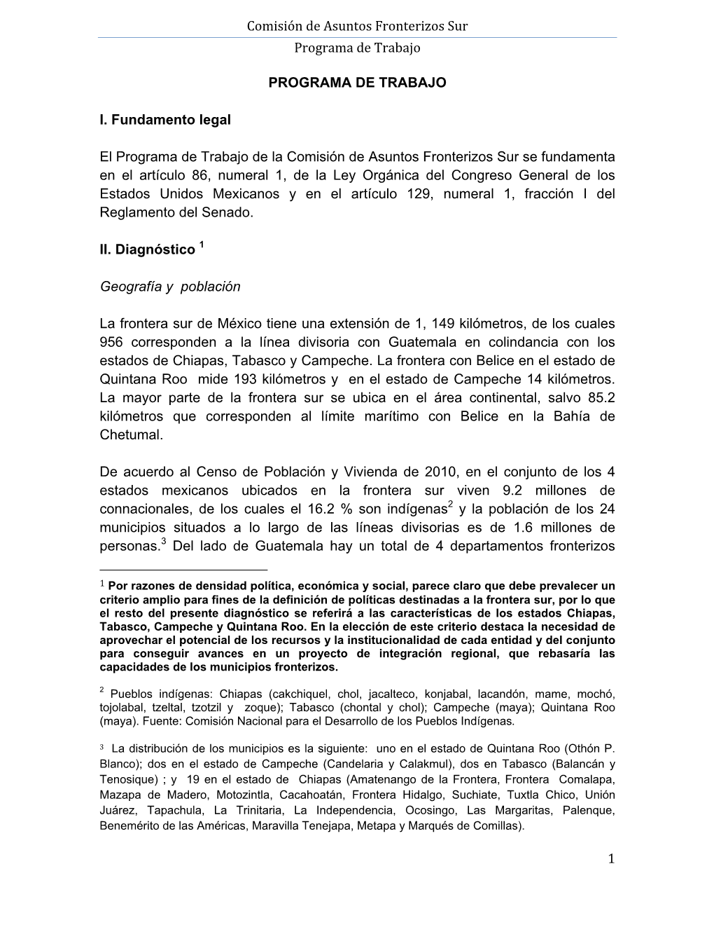 Comisión De Asuntos Fronterizos Sur Programa De Trabajo 1