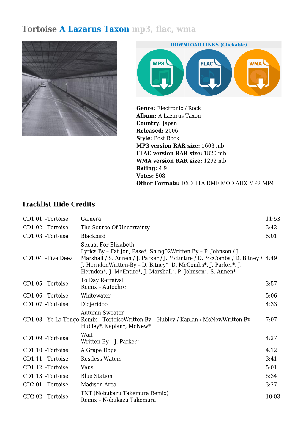 Tortoise a Lazarus Taxon Mp3, Flac, Wma