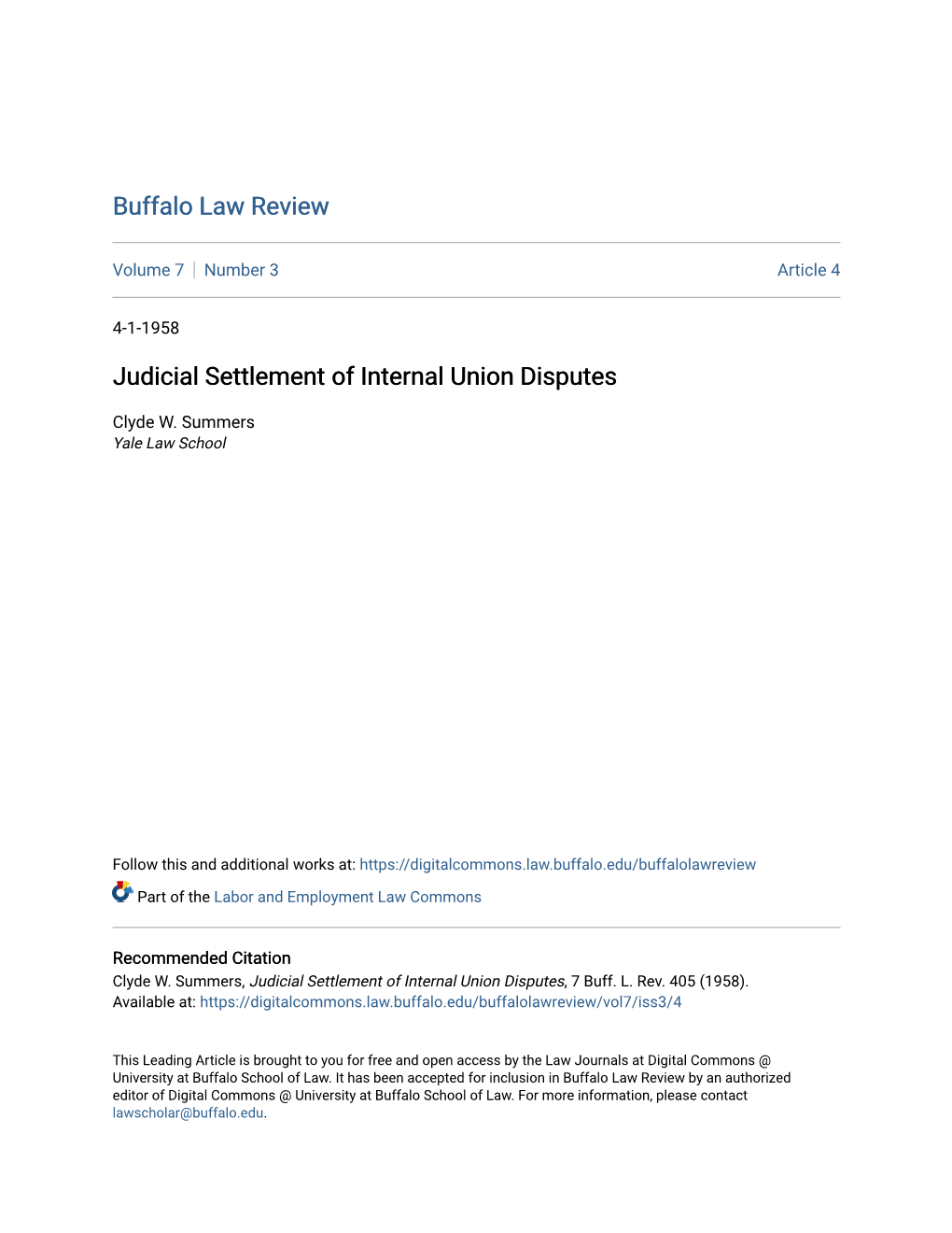 Judicial Settlement of Internal Union Disputes