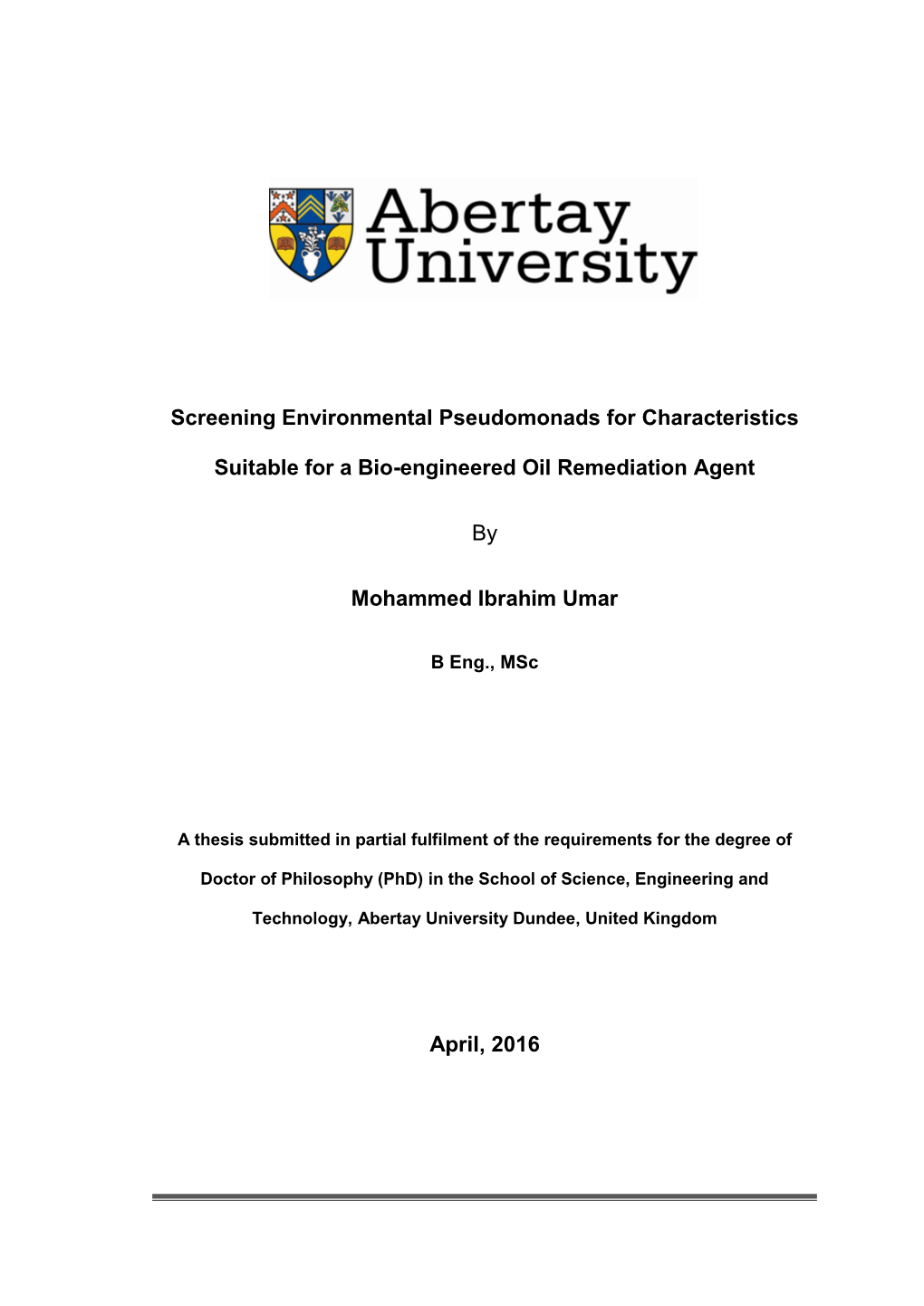 Screening Environmental Pseudomonads for Characteristics