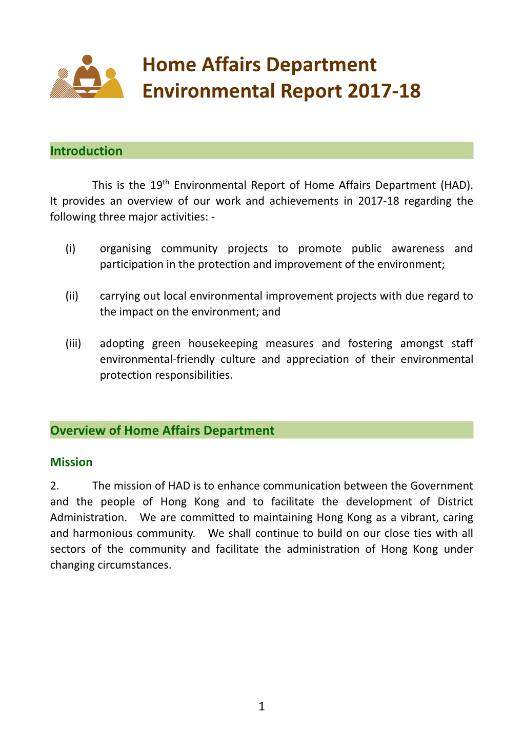 Home Affairs Department Environmental Report 2017-18