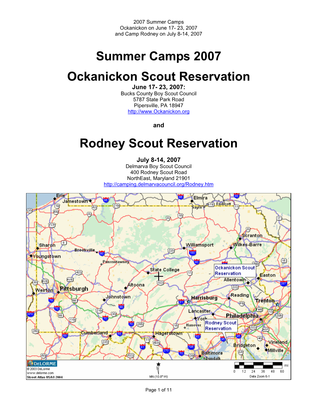 Summer Camps 2007 Ockanickon Scout Reservation